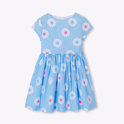 Robe enfant fille en popeline - bleu/multico