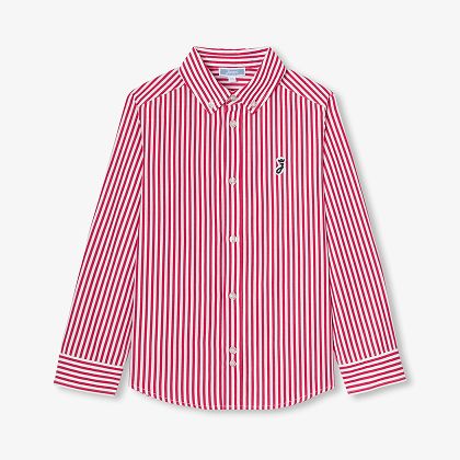 Chemise enfant en popeline rayée - blanc/rouge