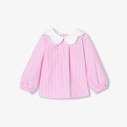 Blouse bébé fille en popeline rayée - blanc/rose