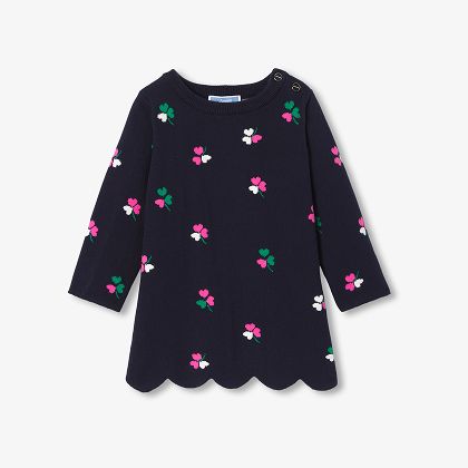 Robe bébé fille manches longues en tricot - marine