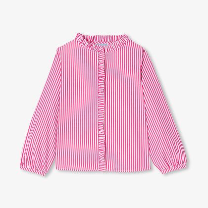 Chemise enfant fille en popeline rayée - banc/rose