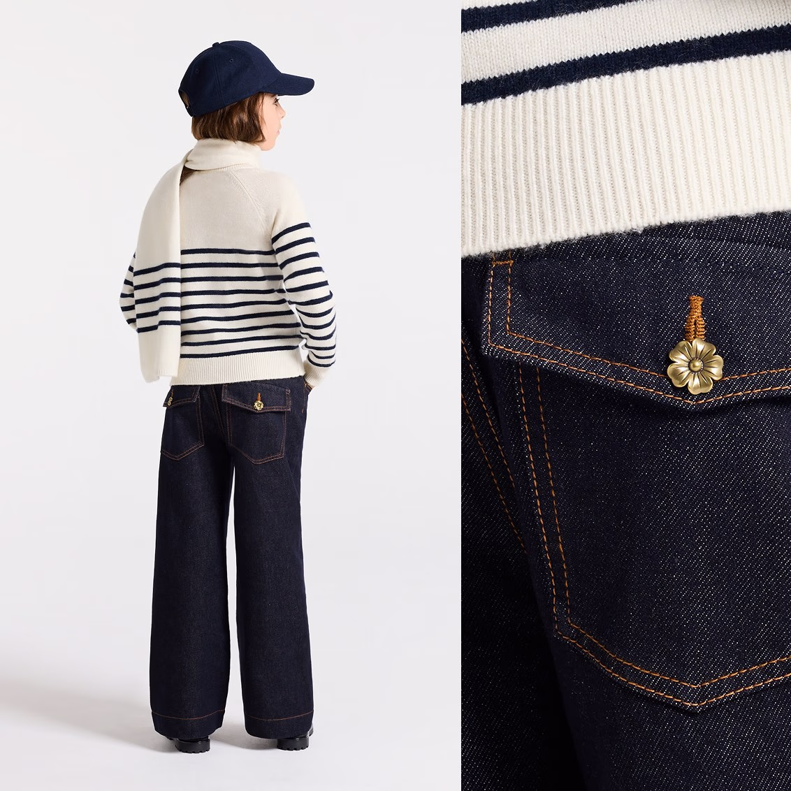 Jean large en denim brut à assortir avec le pull marinière