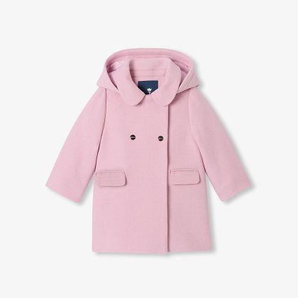 Manteau anglais bébé fille en laine - rose chiné