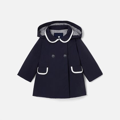 Manteau de pluie bébé fille - marine et blanc