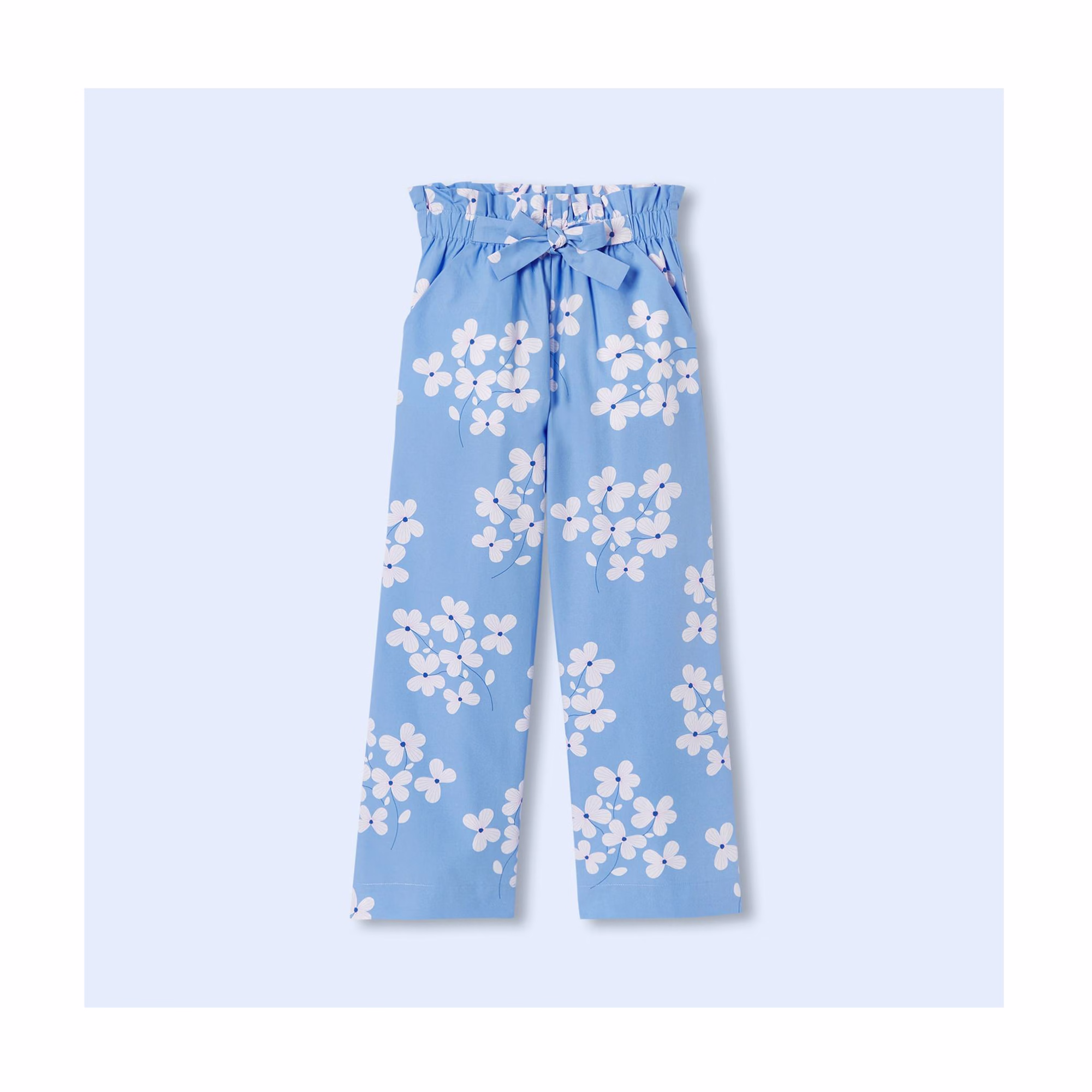 Pantalon large enfant fille en popeline imprimée - bleu