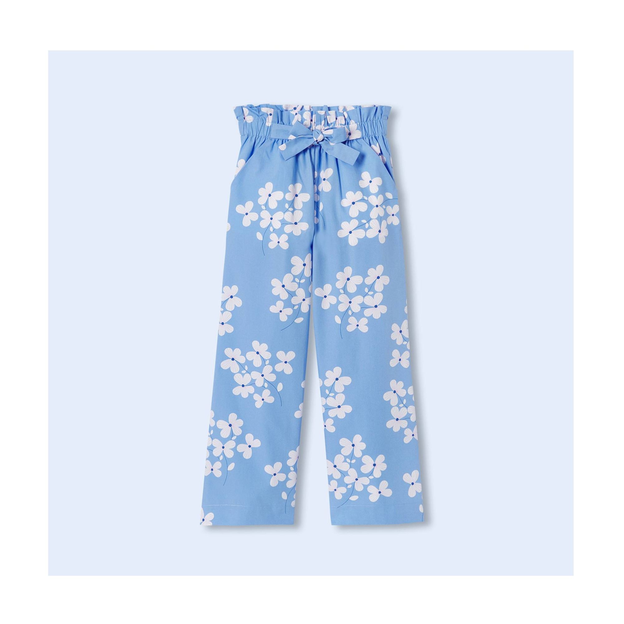 Pantalon large enfant fille en popeline imprimée - bleu
