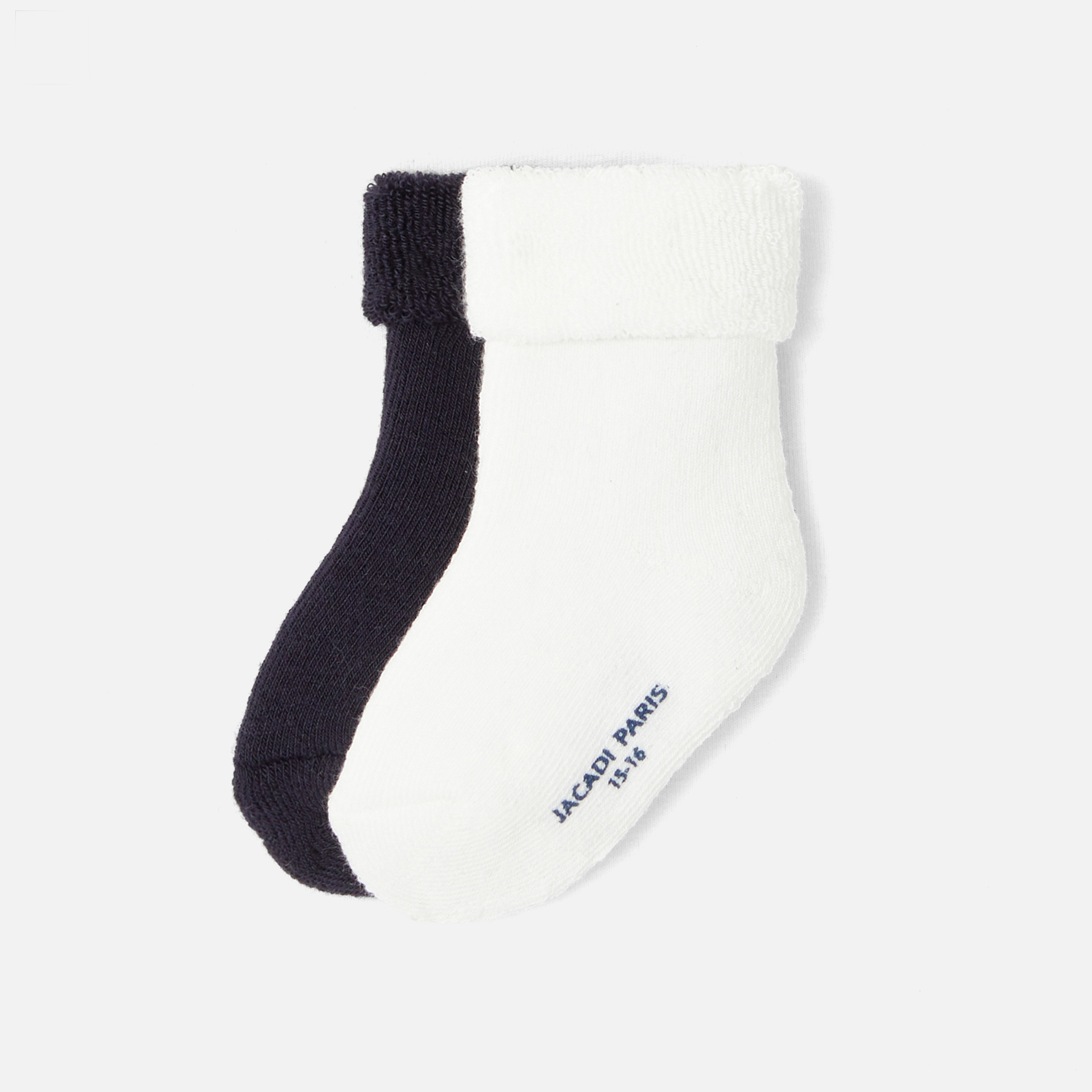 Jacadi - Duo de chaussettes bouclette bébé - Blanc/Marine - Taille: 15/16 - Idéal Cadeau naissance