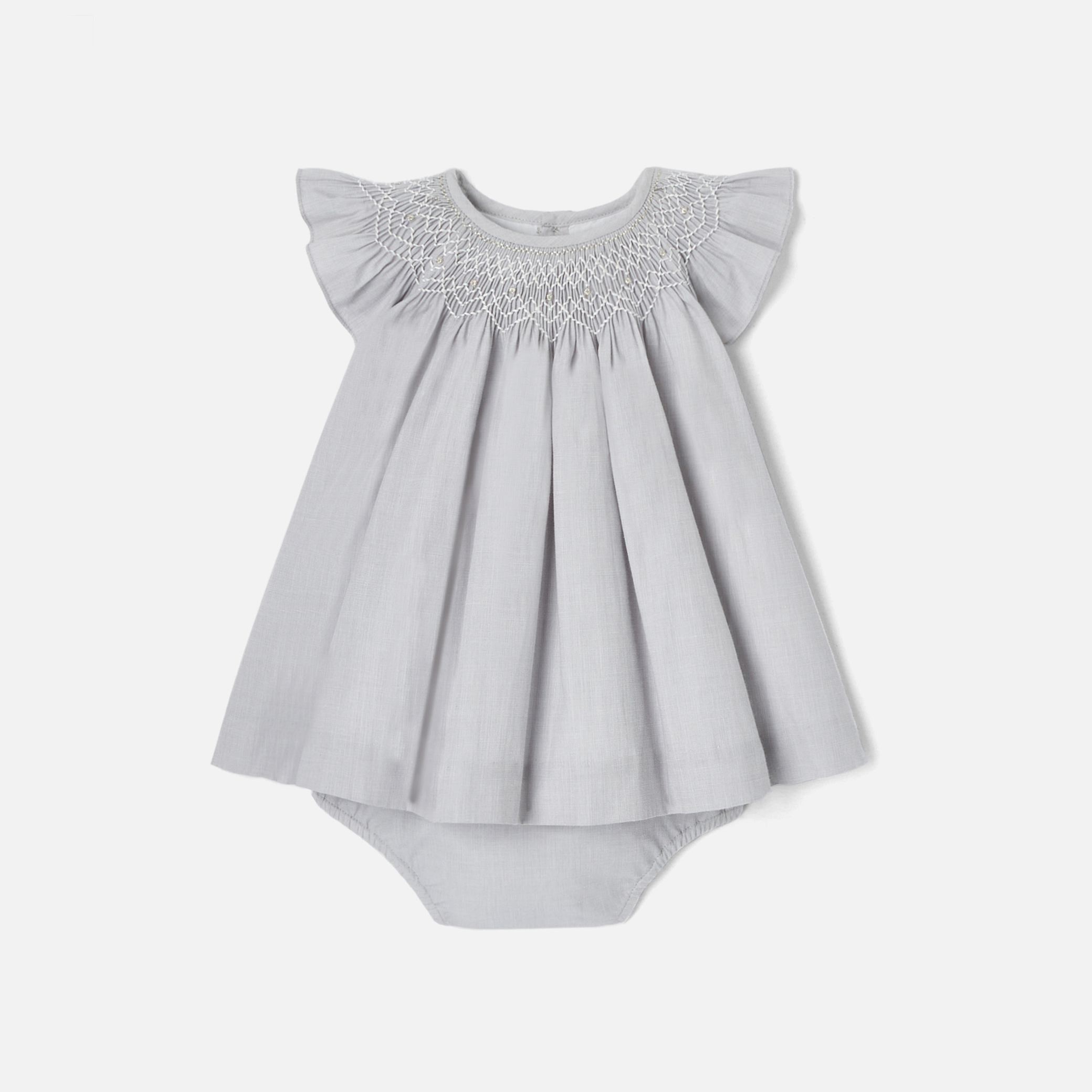 Jacadi - Robe pour bébé en fil à fil - Gris/Blanc - Taille: 03M - Idéal Cadeau naissance