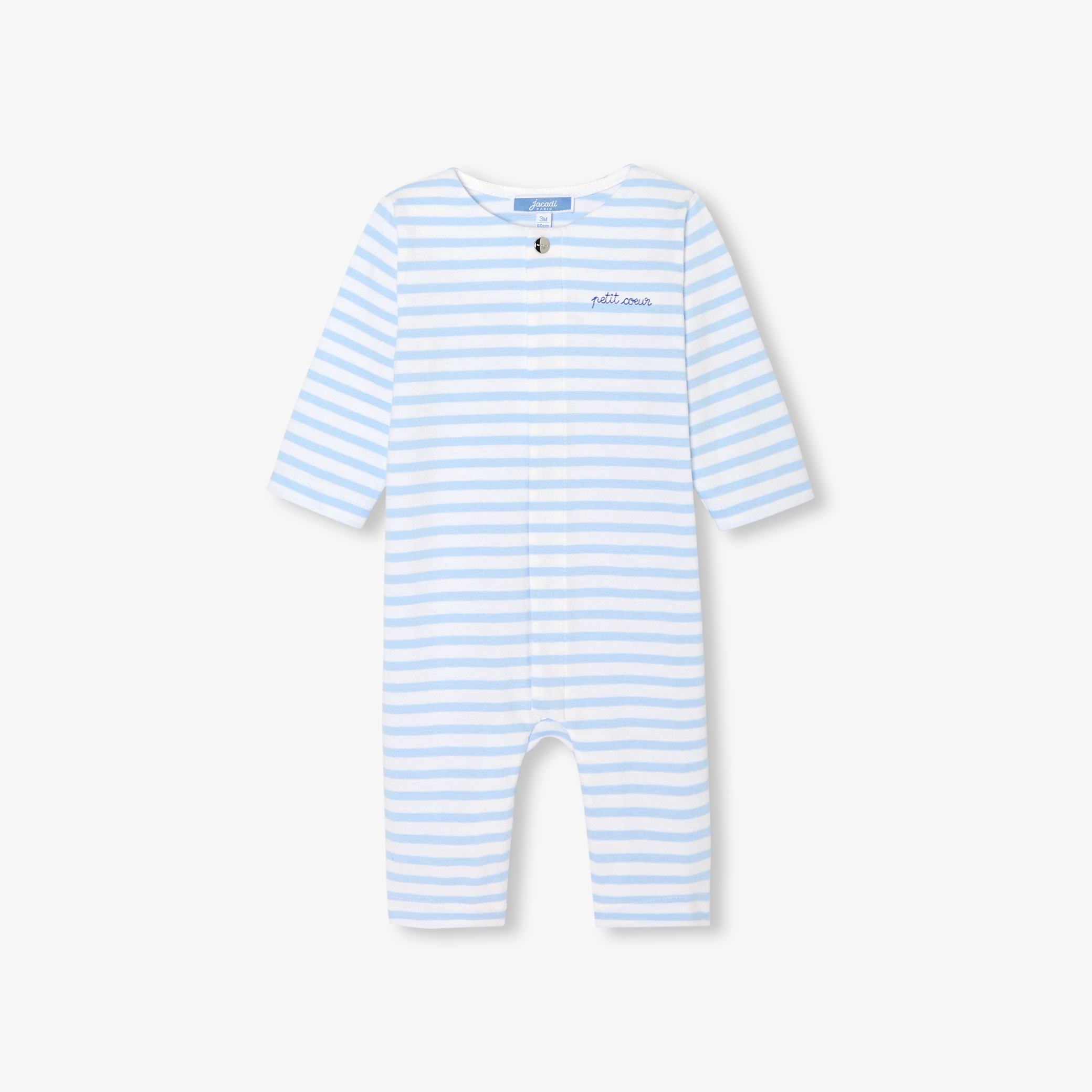 Jacadi - Combinaison pour bébé en jersey - Blanc/Bleu - Taille: 18M - Idéal Cadeau naissance