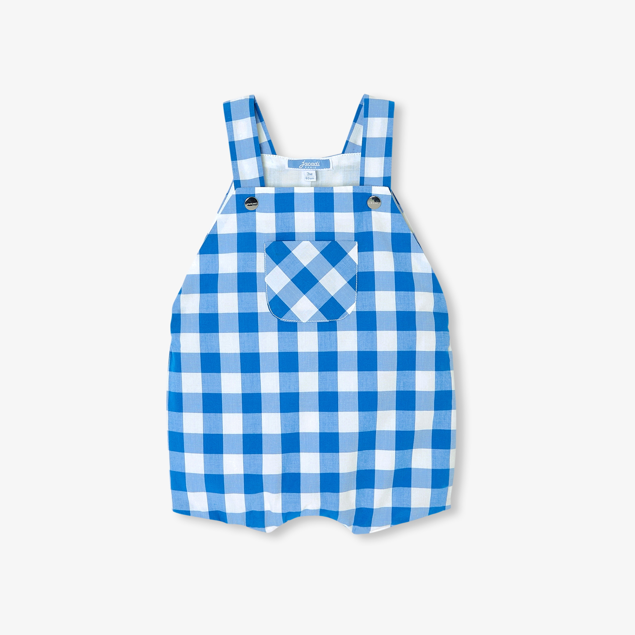 Jacadi - Salopette courte pour bébé en vichy - Blanc/Bleu - Taille: 12M - Idéal Cadeau naissance