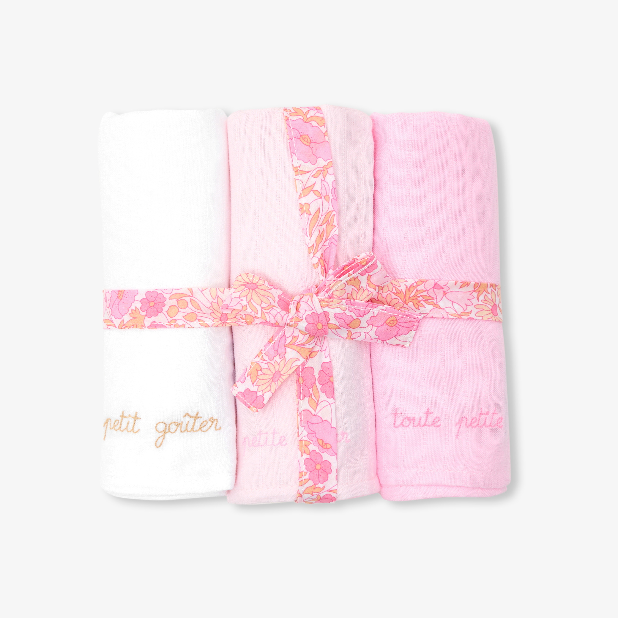 Jacadi - Lot de 3 langes en coton - Rose/Multicouleur