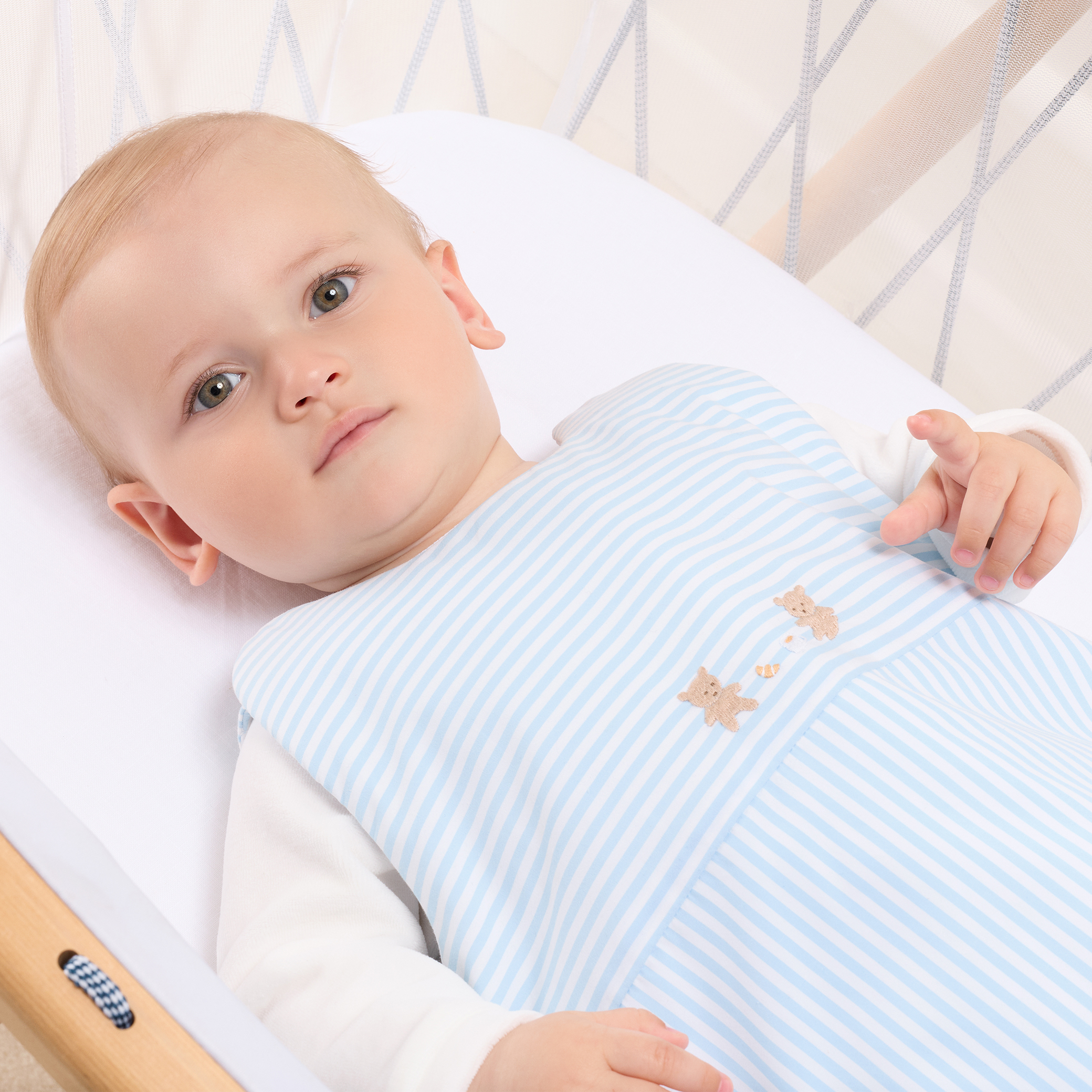 Jacadi - Gigoteuse pour bébé 0-6 mois en popeline rayée - Blanc/Bleu