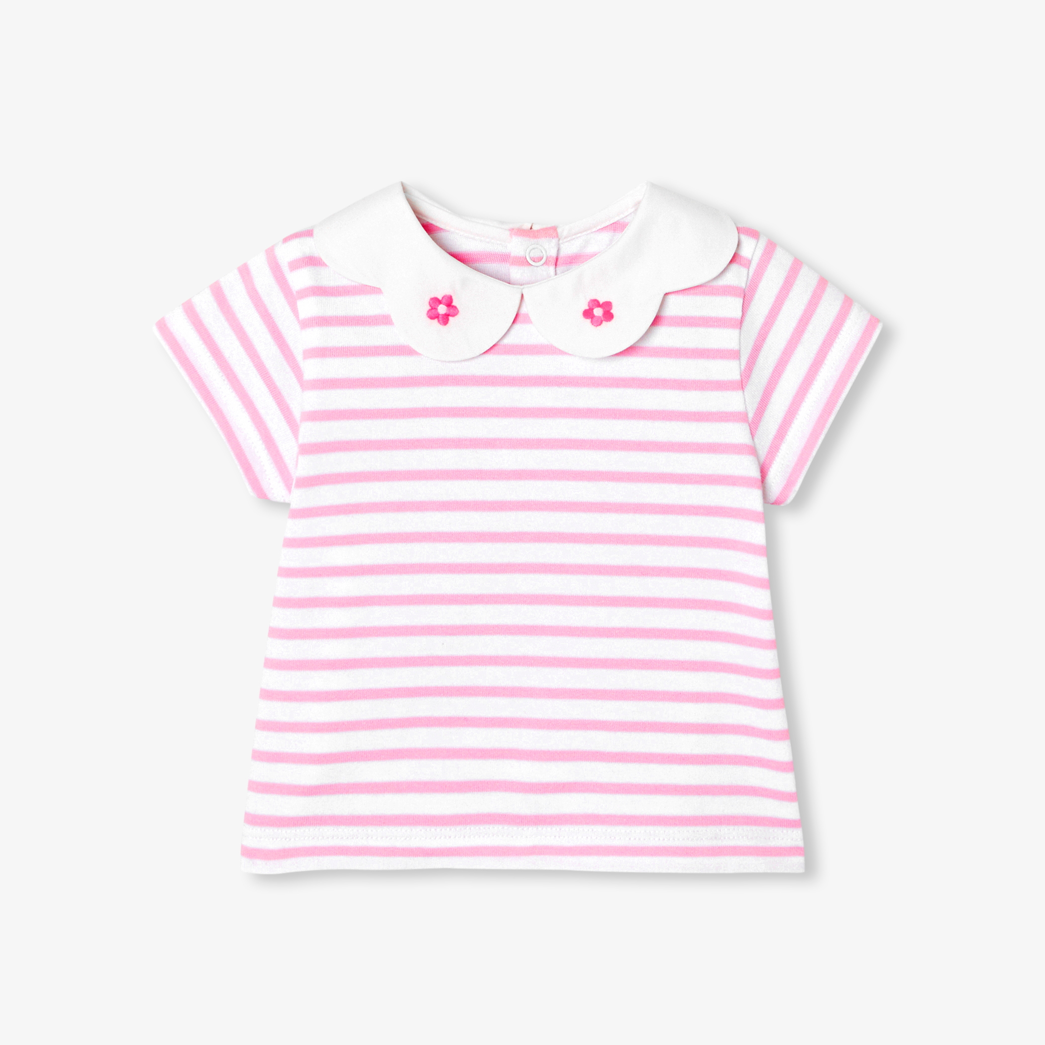 Jacadi - T-shirt marinière pour bébé en coton - Blanc/Rose - Taille: 36M