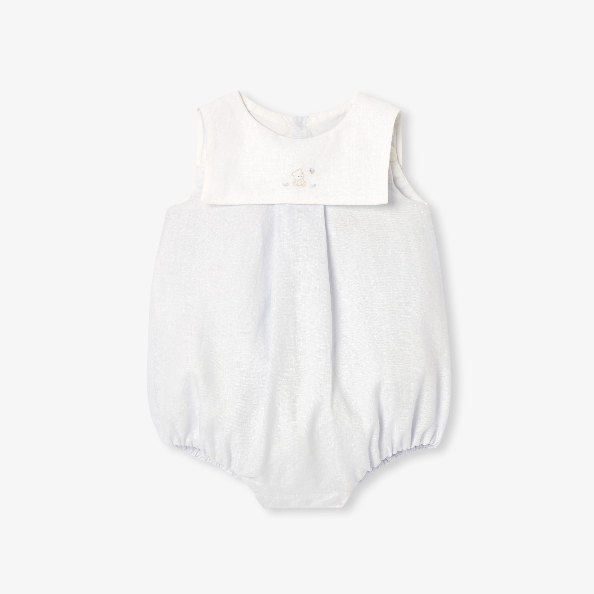 Jacadi - Barboteuse pour bébé en lin - Gris/Blanc - Taille: 12M - Idéal Cadeau naissance