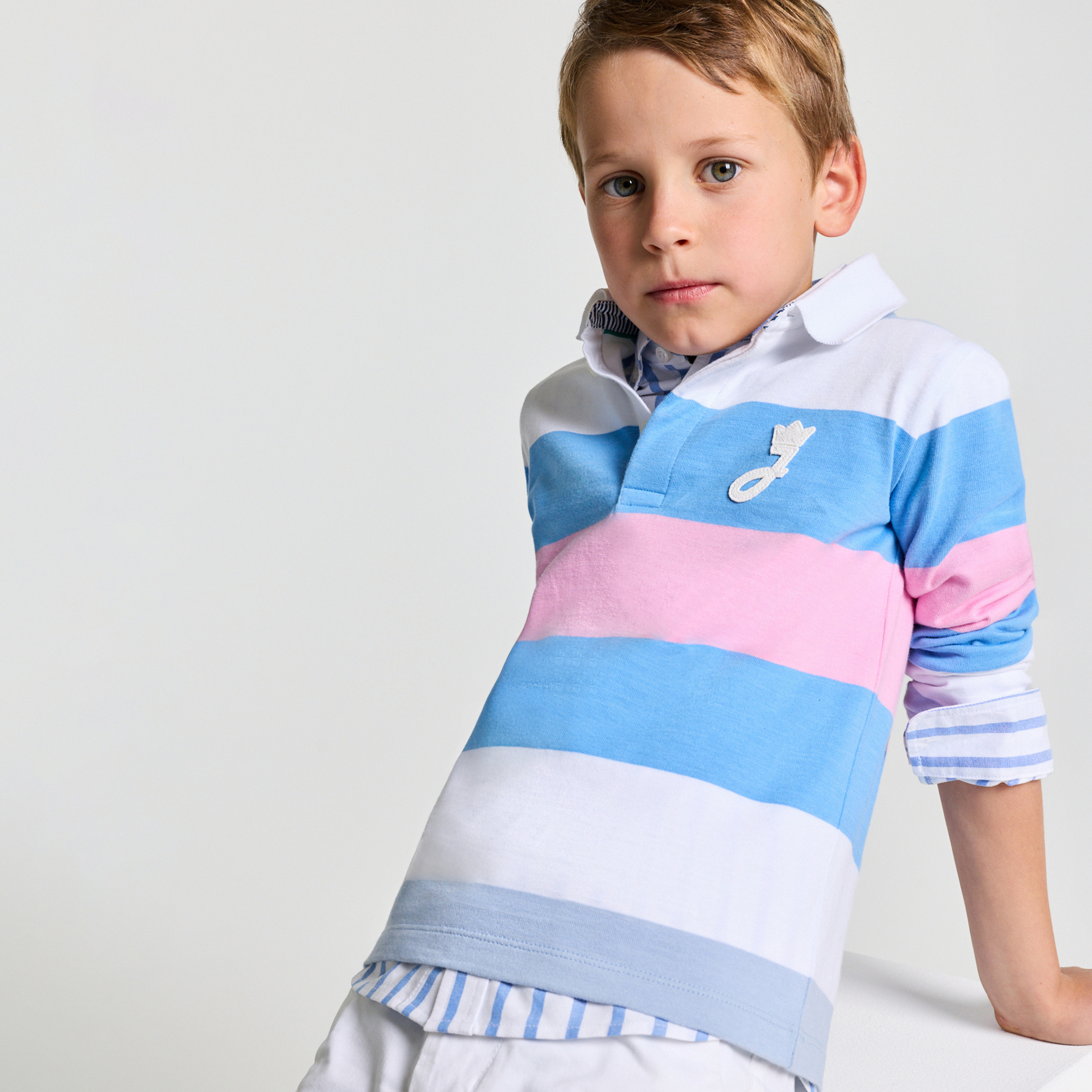 Jacadi - Polo rugby enfant en coton - Rose/Bleu - Taille: 03A