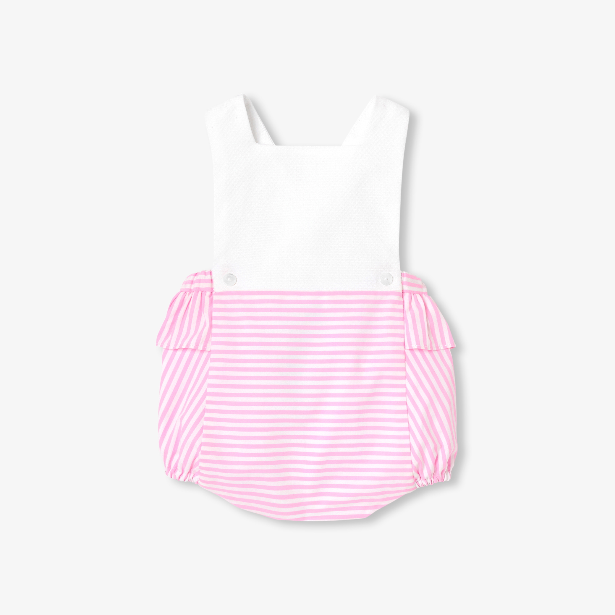 Jacadi - Barboteuse pour bébé en piqué de coton et popeline - Blanc/Rose - Taille: 06M - Idéal Cadeau naissance