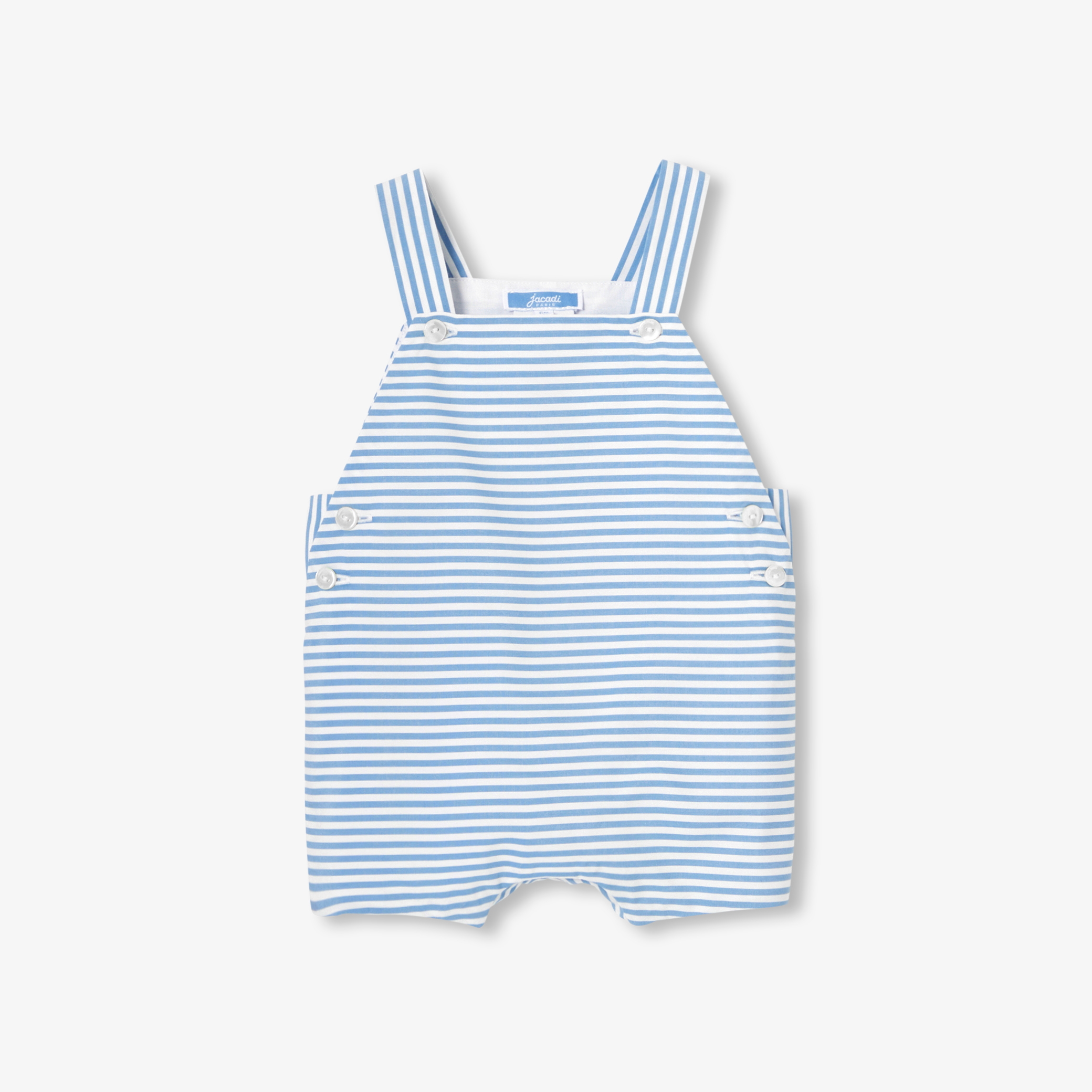 Jacadi - Salopette courte pour bébé en popeline - Blanc/Bleu - Taille: 06M - Idéal Cadeau naissance