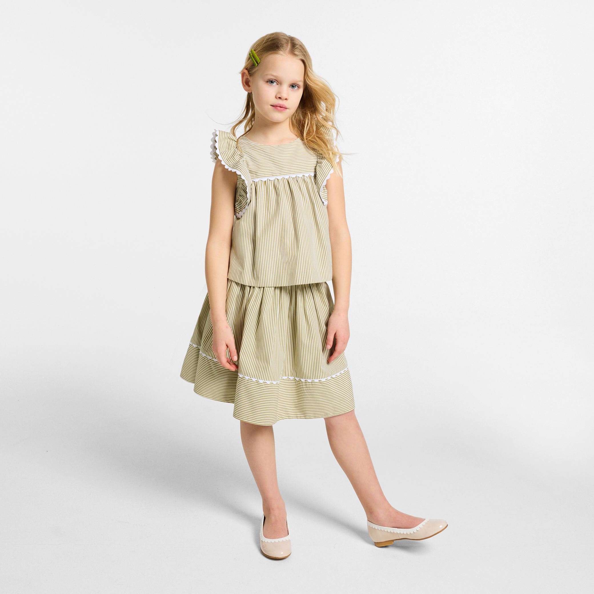 Jacadi - Jupe pour fille en popeline rayée - Blanc/Vert - Taille: 04A
