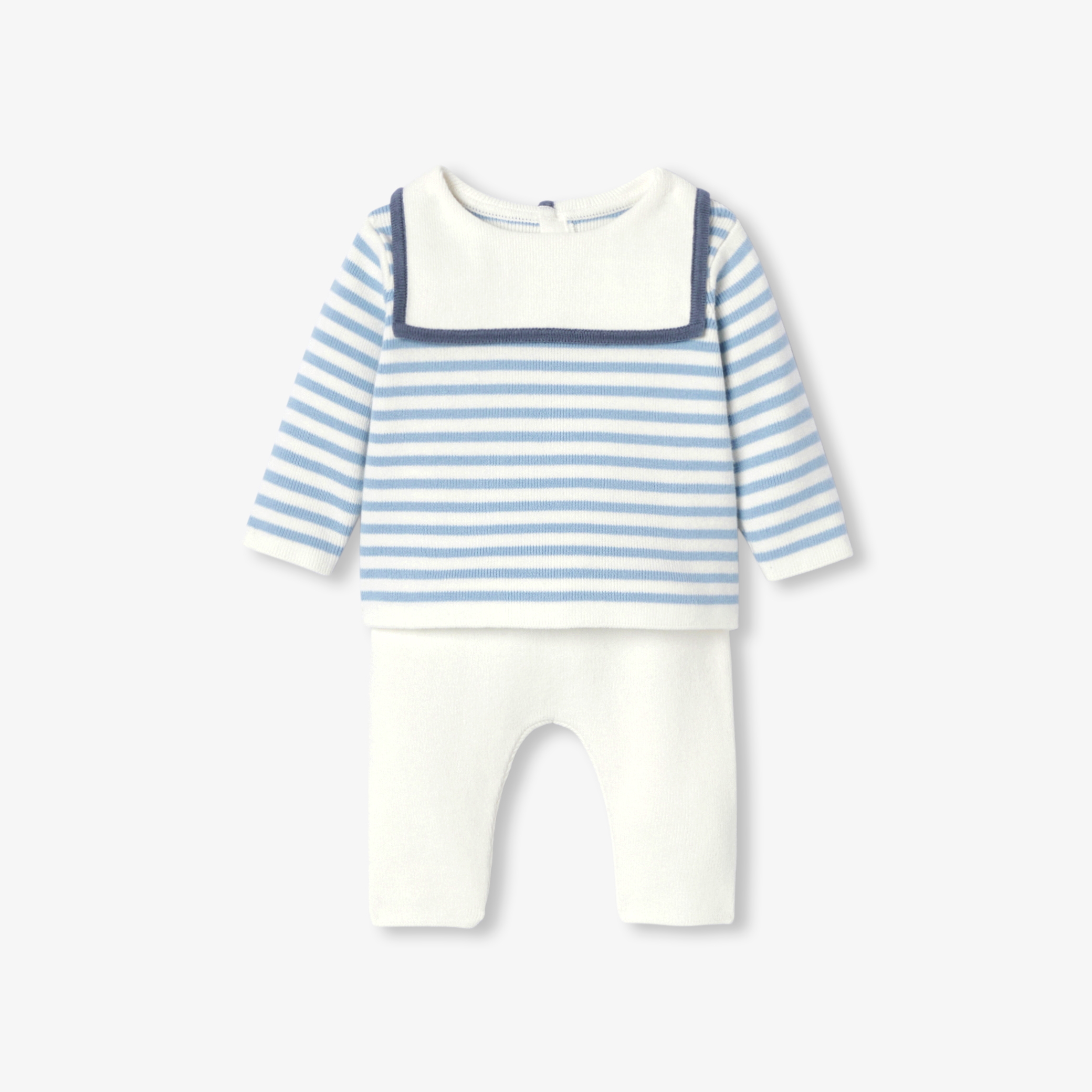 Jacadi - Ensemble confort bébé en tricot esprit marin - Blanc Doux/Multicouleur - Taille: 12M - Idéal Cadeau naissance