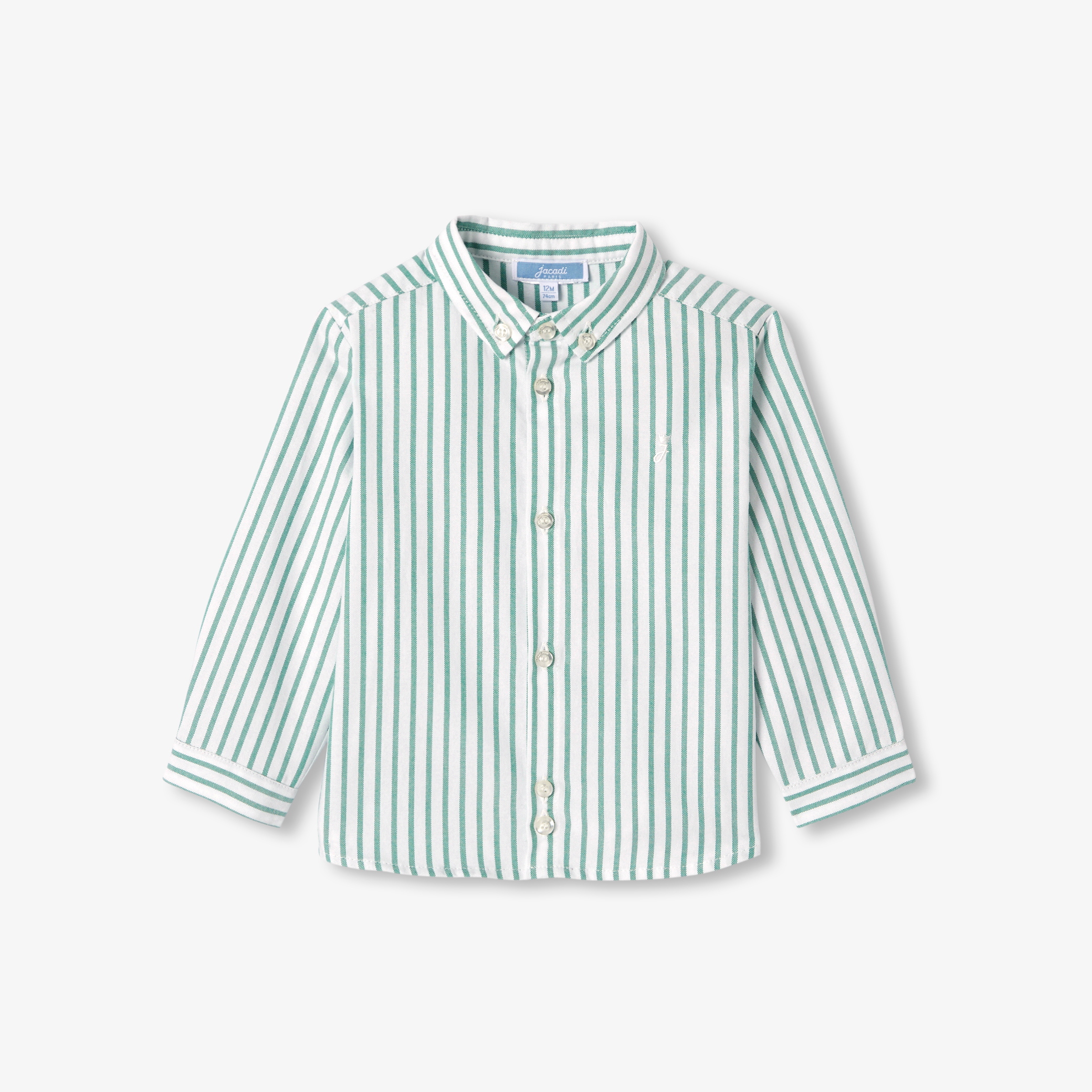Jacadi - Chemise pour bébé en coton oxford rayé - Blanc/Vert - Taille: 06M