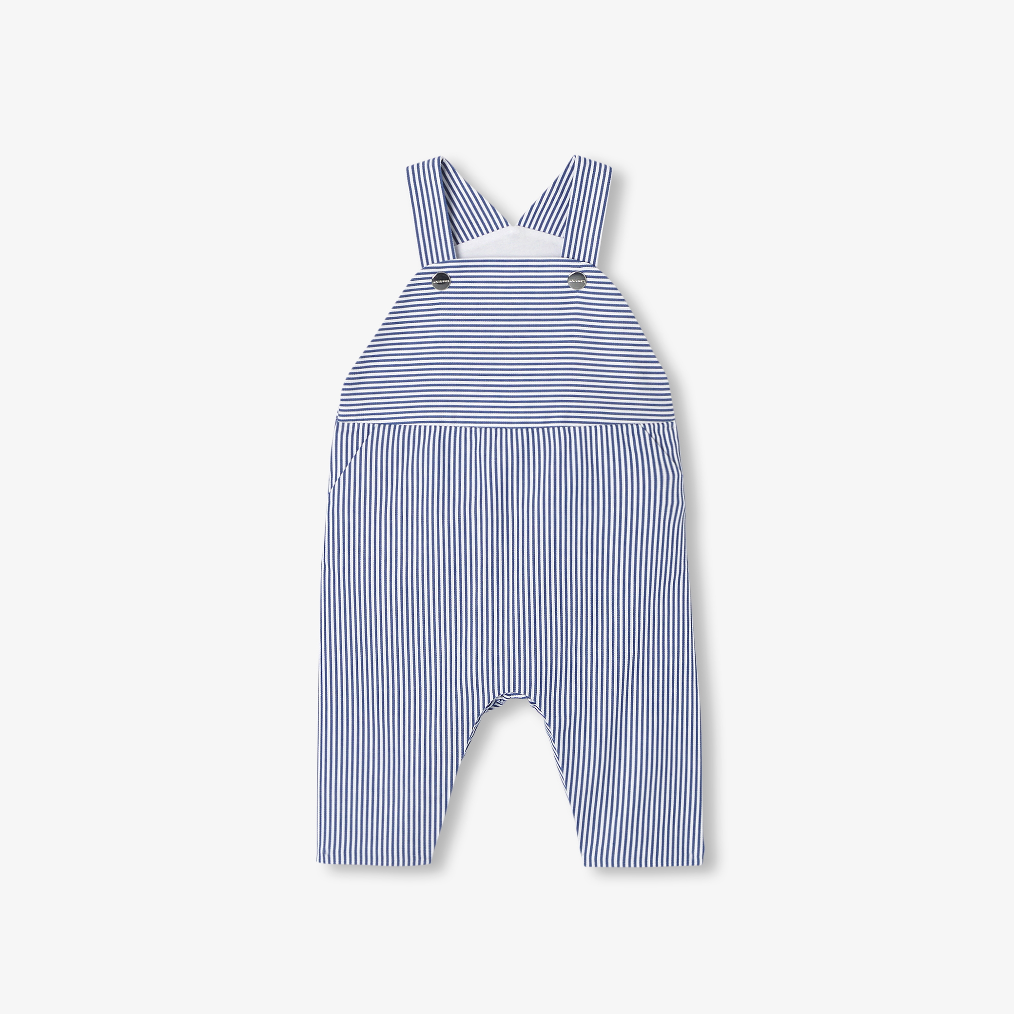 Jacadi - Salopette bébé en twill rayé - Bleu/Blanc - Taille: 18M - Idéal Cadeau naissance