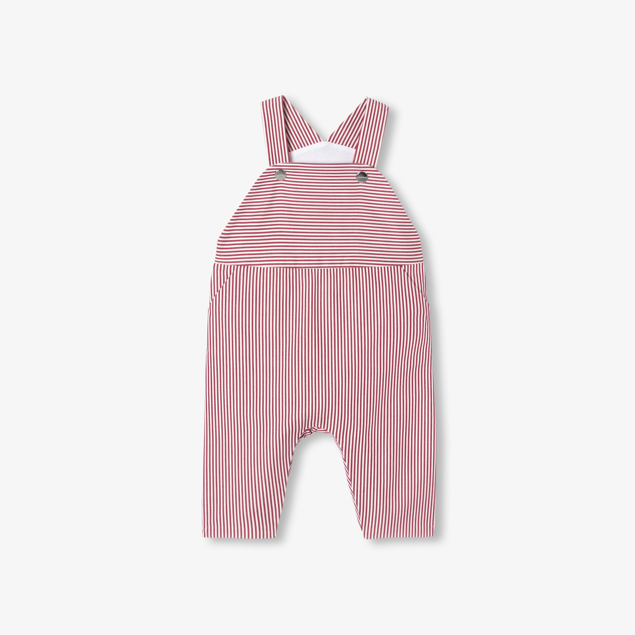 Jacadi - Salopette bébé en twill rayé - Blanc/Rouge - Taille: 18M - Idéal Cadeau naissance