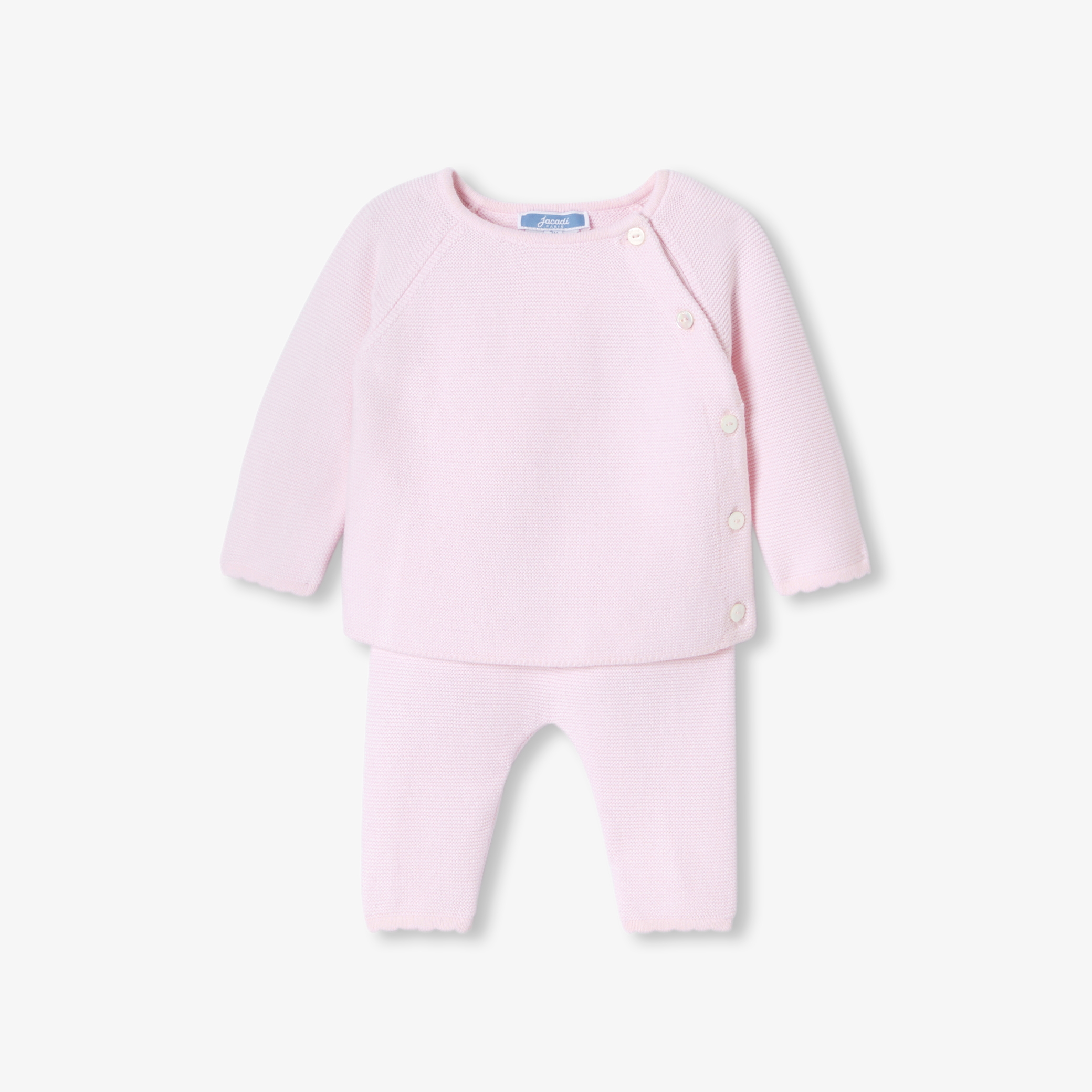 Jacadi - Ensemble pour bébé en tricot point mousse - Rose - Taille: 03M - Idéal Cadeau naissance