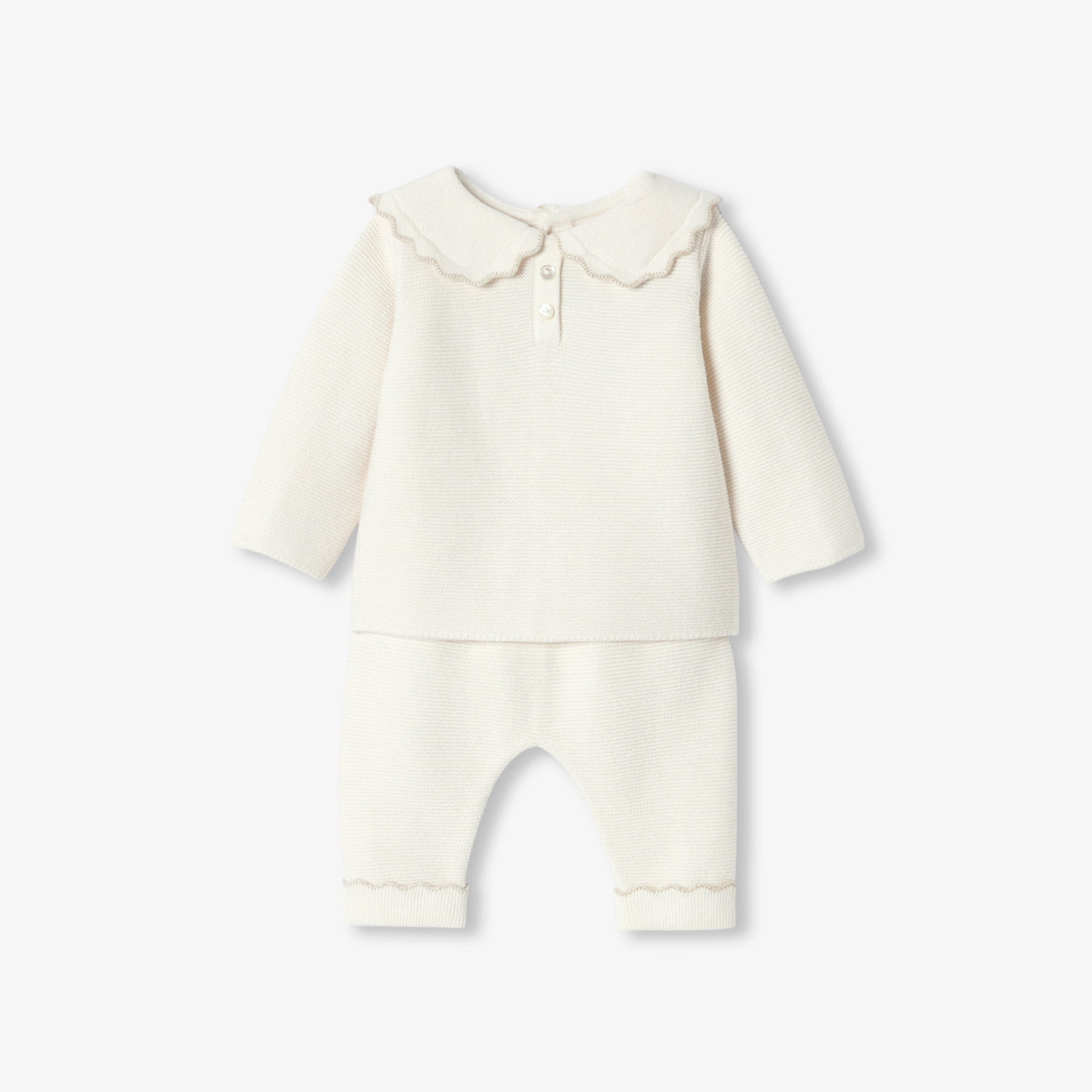 Jacadi - Ensemble pour bébé en tricot point mousse - Blanc - Taille: 06M - Idéal Cadeau naissance