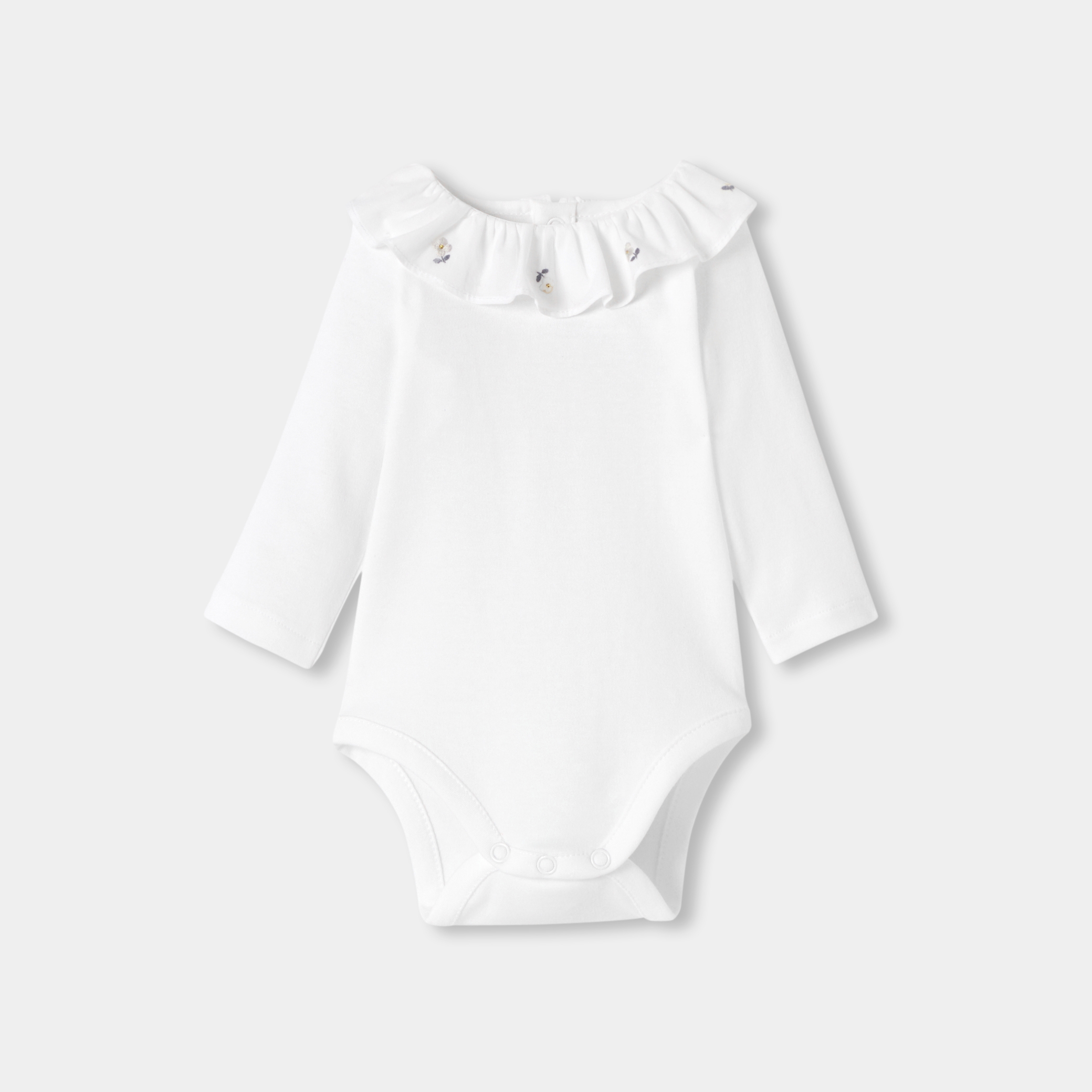Jacadi - Body manches longues pour bébé à collerette brodée main - Blanc - Taille: 06M