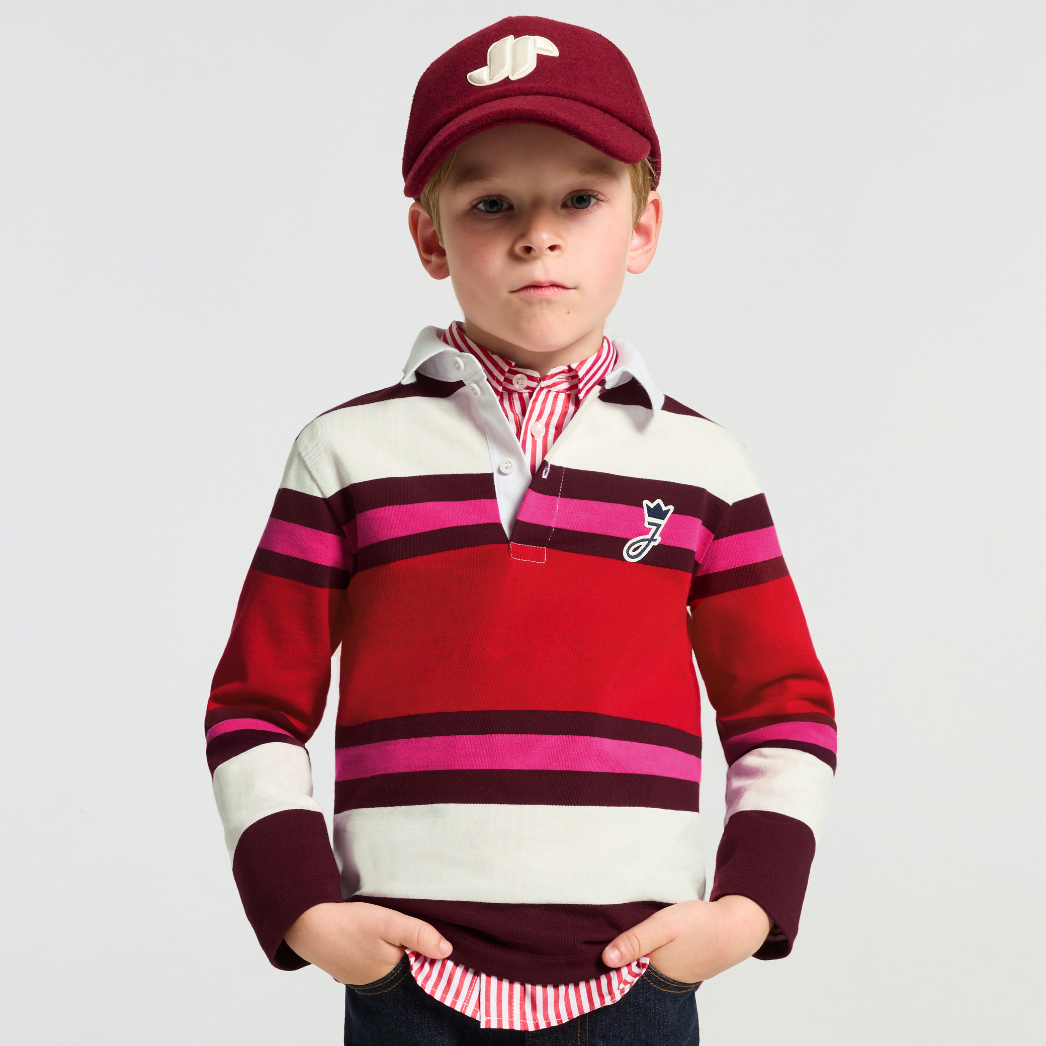 Jacadi - N° 3 Polo rugby enfant en jersey - Bordeaux/Rose - Taille: 10A