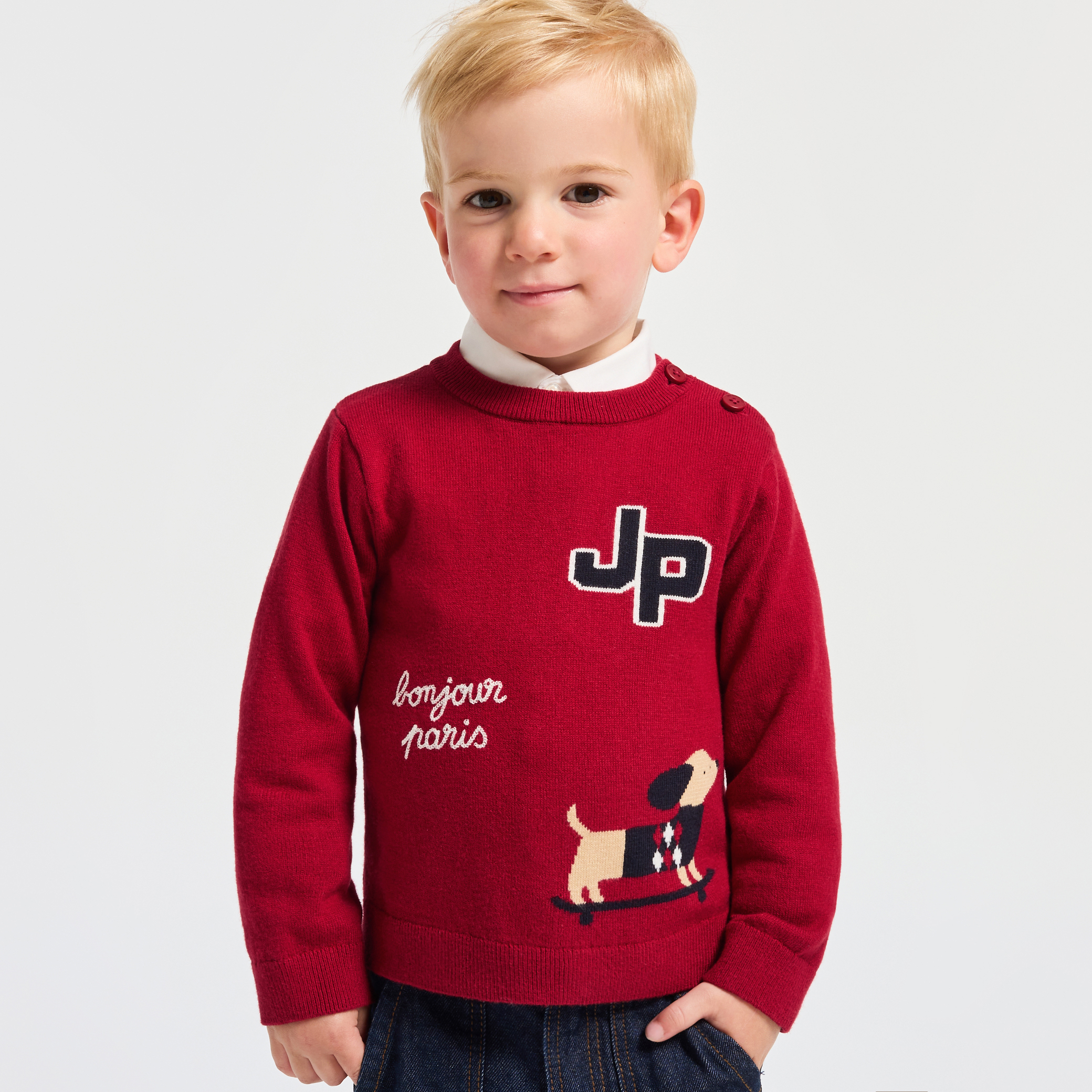 Jacadi - Pull pour bébé en coton et laine - Rouge - Taille: 36M