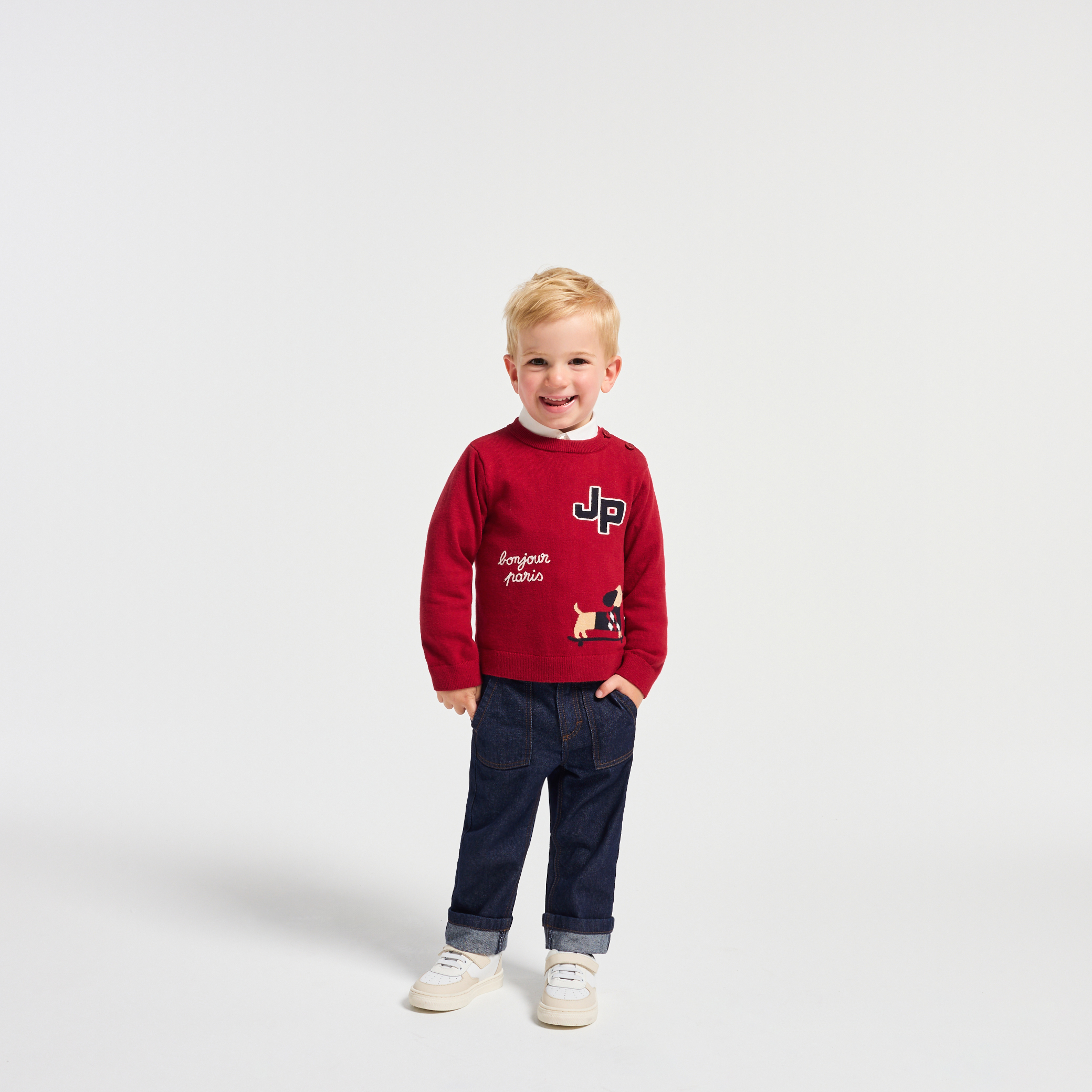 Jacadi - Jean bébé à revers - Bleu - Taille: 12M