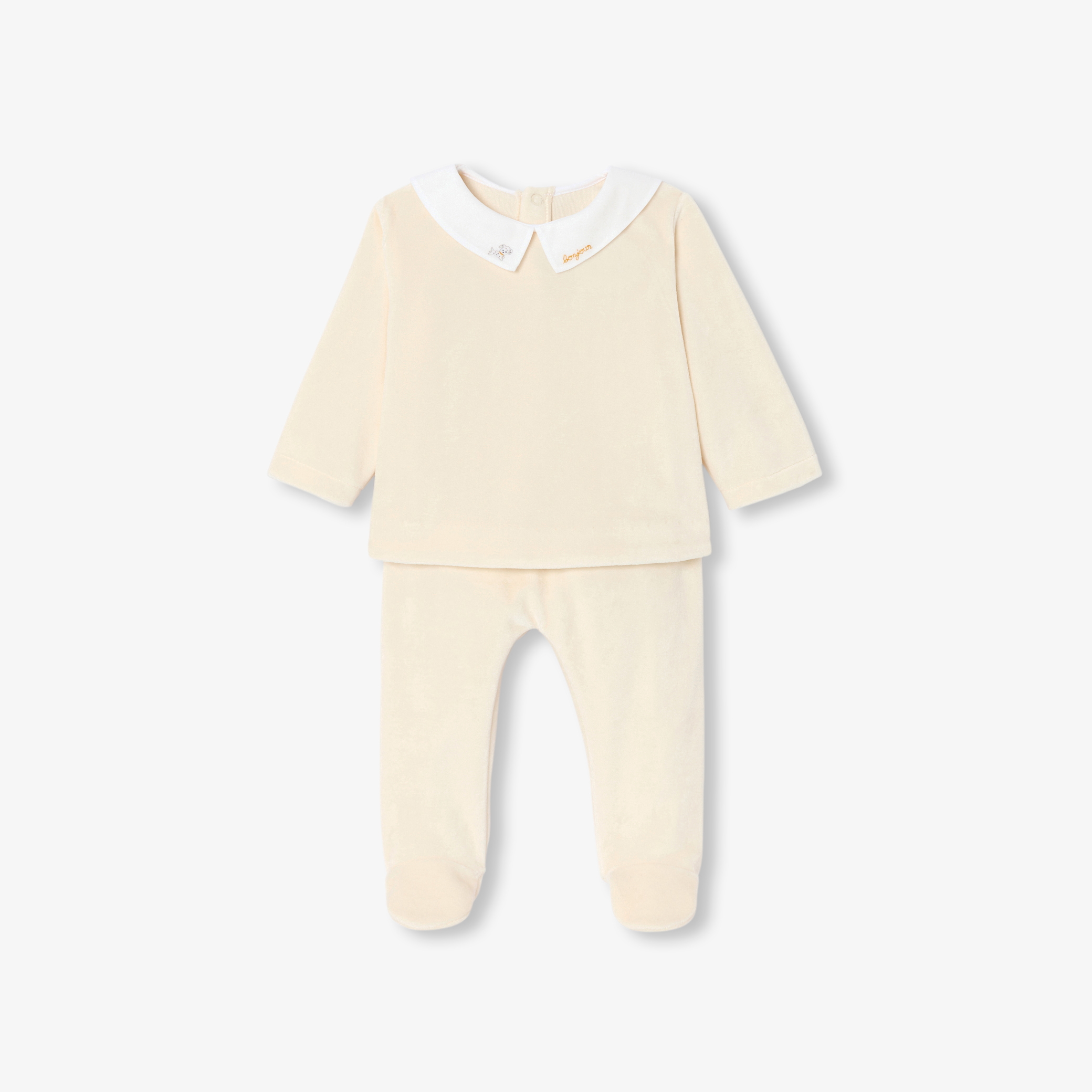 Jacadi - Ensemble confort bébé en velours - Beige Ficelle - Taille: 06M - Idéal Cadeau naissance