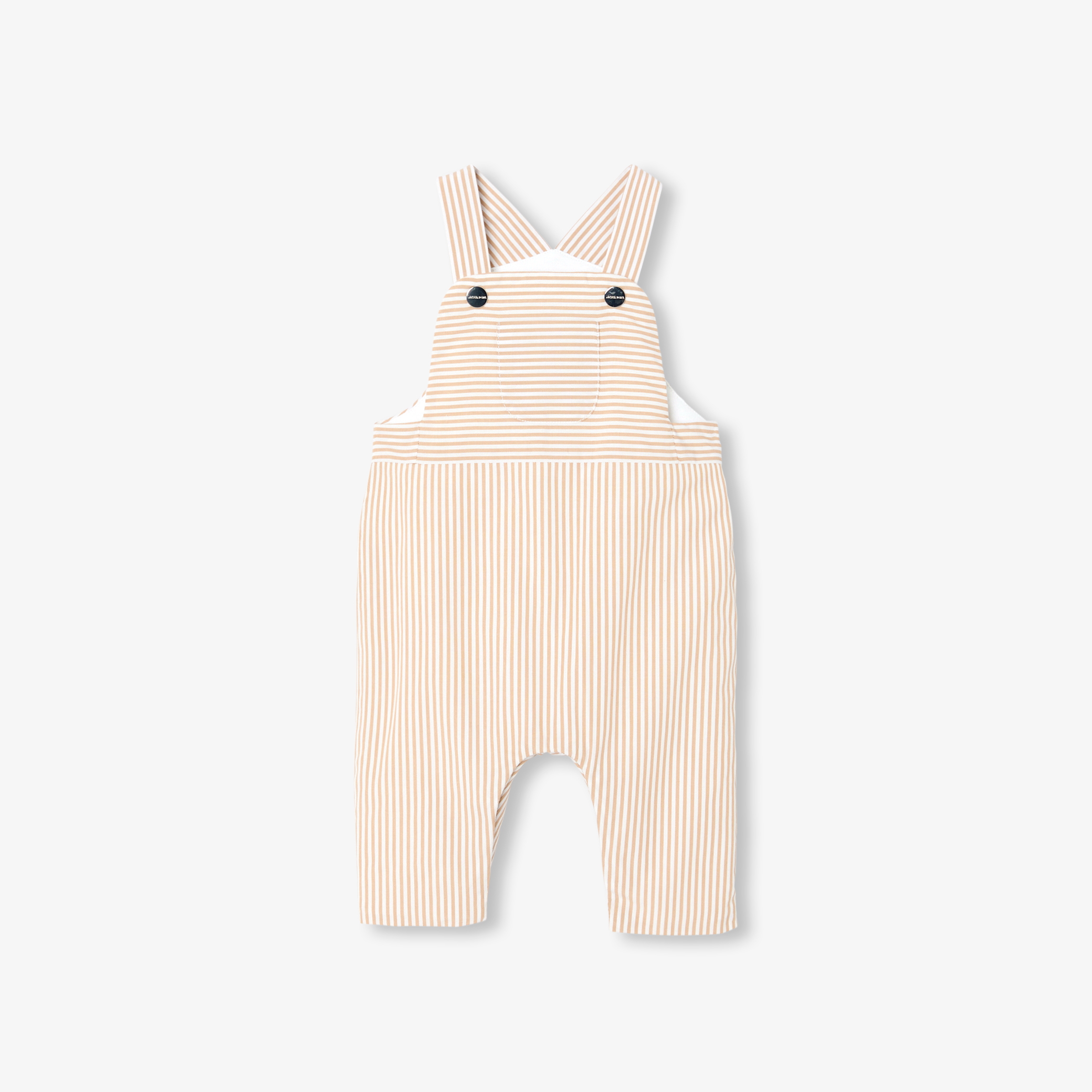 Jacadi - Salopette bébé en popeline rayée - Blanc/Marron - Taille: 18M - Idéal Cadeau naissance