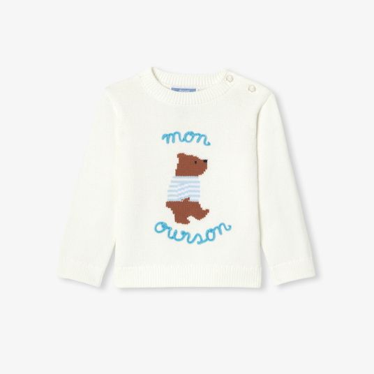 Pull bébé garçon en coton Blanc doux Jacadi Paris