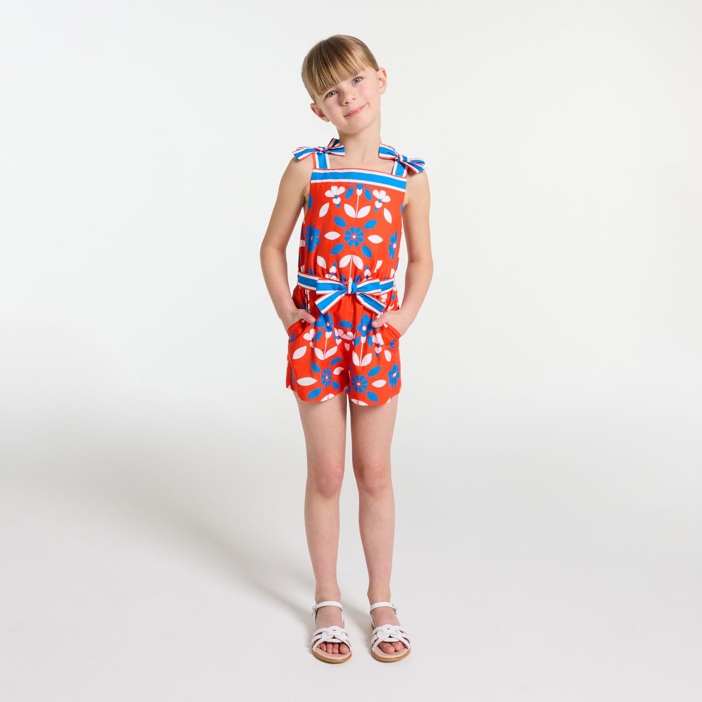 Combishort enfant fille en popeline Orange/multico Jacadi Paris